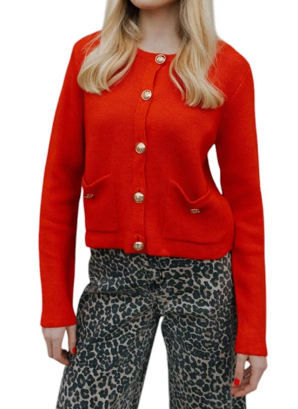 Women's Chic Outerwear Outfit Sleek Style Discounts Sweater Cardigan In Red