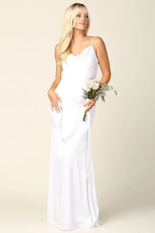 Women's Office Clothing Day-To-Night Styles Simple Spaghetti Strap Satin Long Wedding Dress