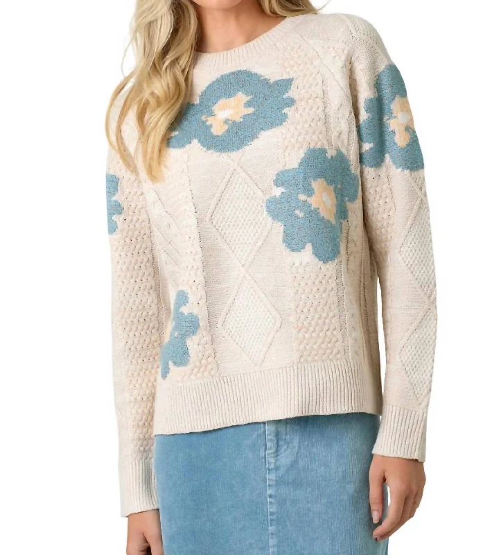 Classic Women's Apparel Unleash Your Style Floral Pattern Sweater In Oatmeal Mix