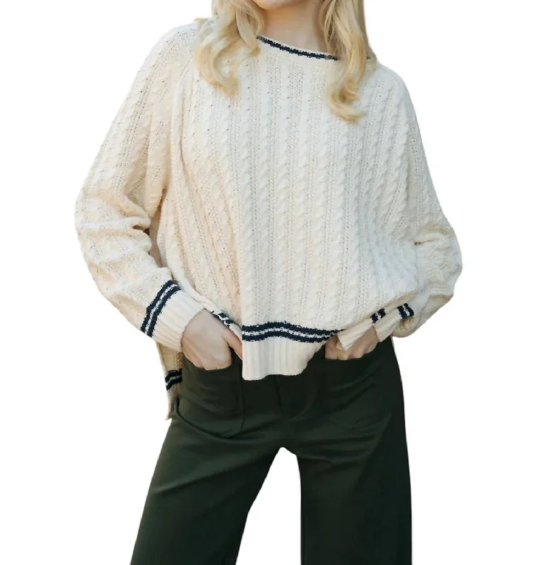 Women's Holiday Clothes Fashion-Forward Cable Contrast Sweater In Ivory