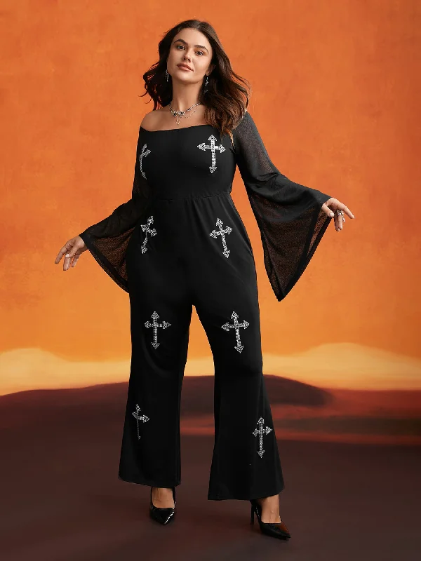 Women's Trendy Garments Trend Forward Threads Gothic Glam Off-Shoulder Waist-Cinching Jumpsuit