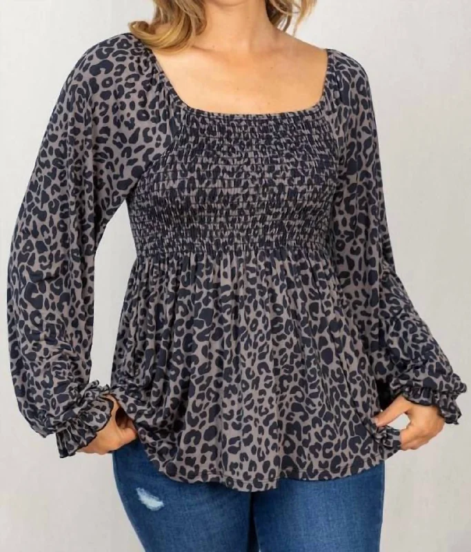 Exclusive Fashion Deals Smocked Top In Leopard Print