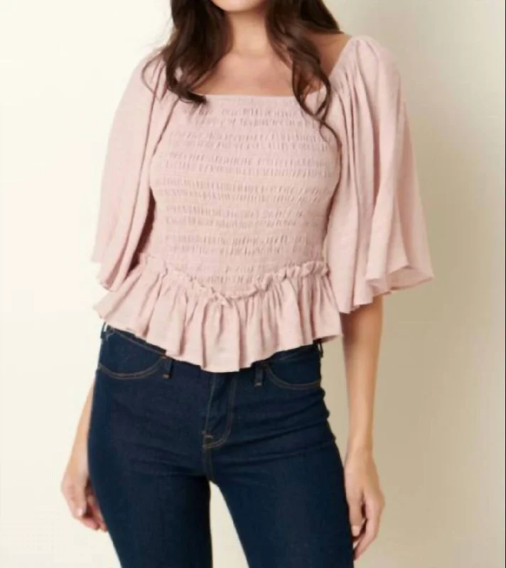 Hurry Before It's Gone Trysta Smocked Peplum Top In Blush