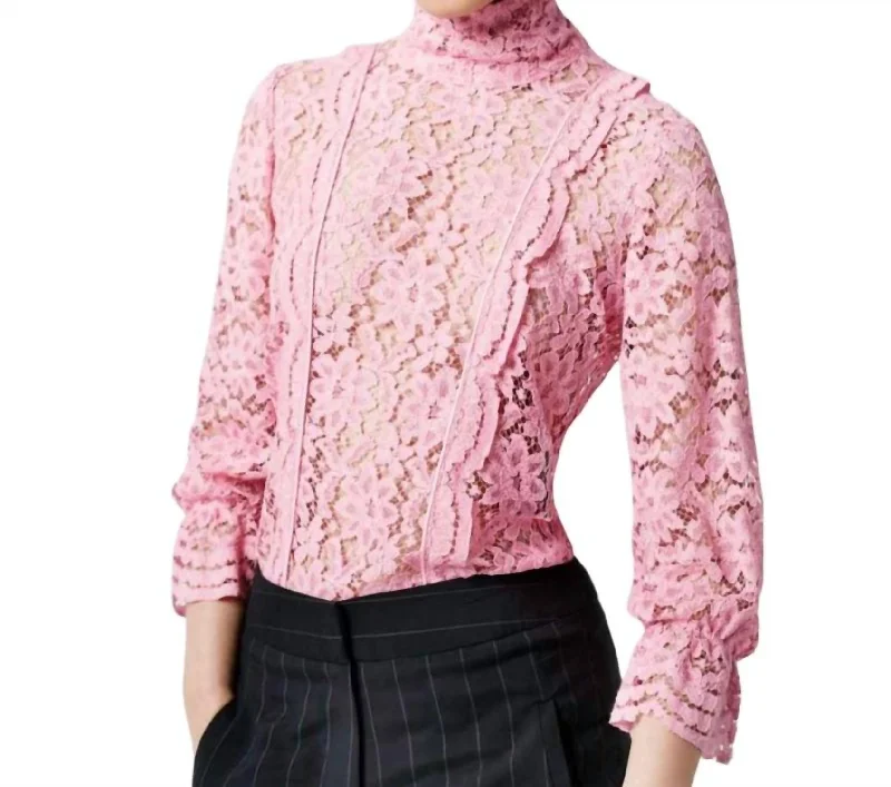 Fashion-Forward Scalloped Lace Top In Flamingo