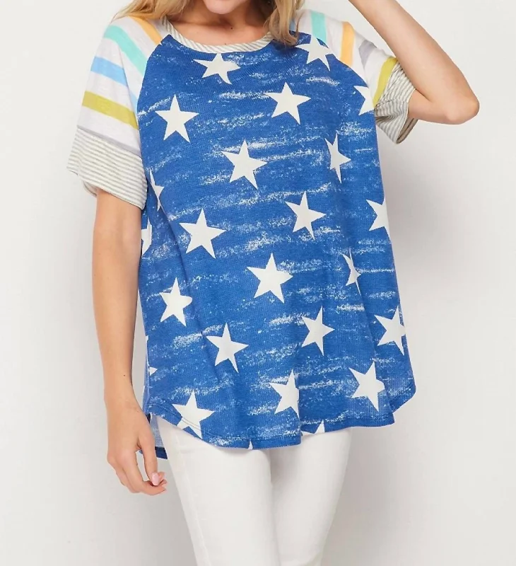 Exclusive Designer Style Deals Stars & Stripes Raglan Top In Blue