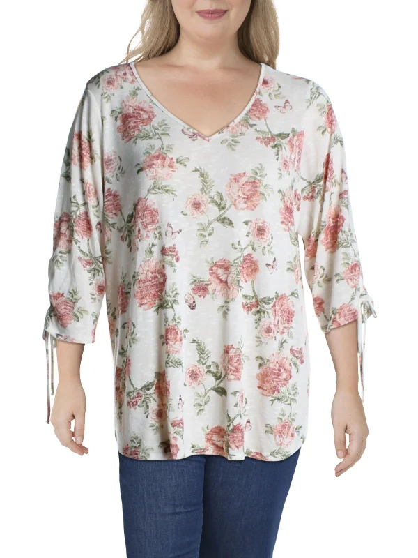 Trend Alert Plus Womens Floral Bell Sleeves Top