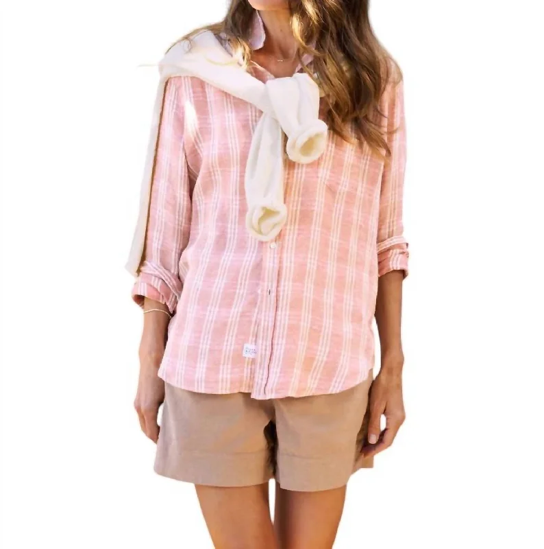 Casual Fashion Eileen Relaxed Button-Up Shirt In Orange And Cream Plaid