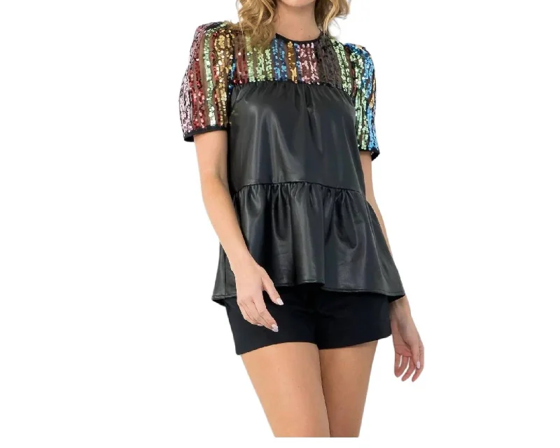 Limited Stock, Big Sale Cassidy Sequin And Leather Top In Multi Color