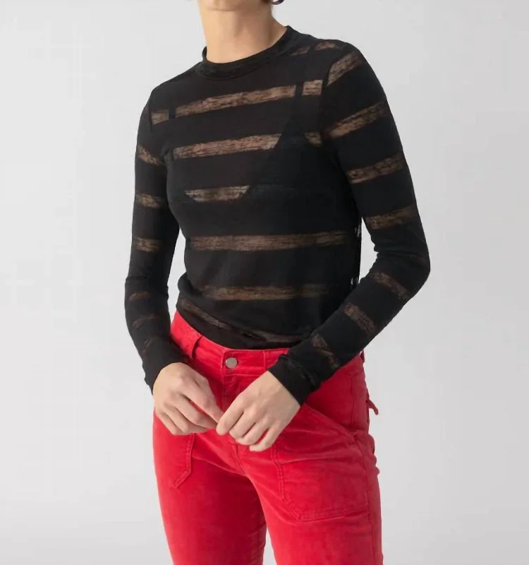 Huge Discounts This Week Semi Sheer Stripe Top In Black