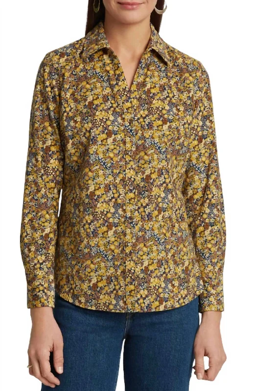 Hot Trends Mary Ditsy Floral Corduroy Shirt In Multi Yellow