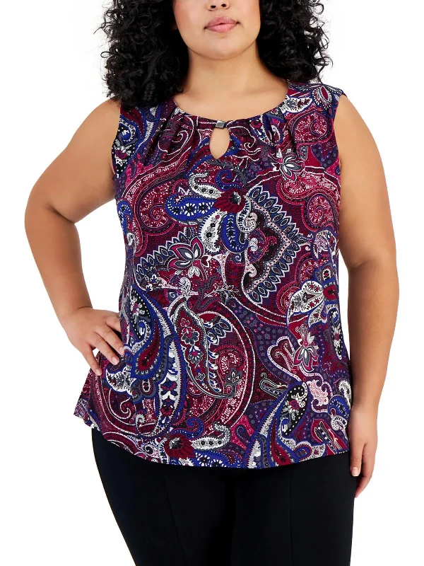 Save Big Plus Womens Paisley Keyhole Shell