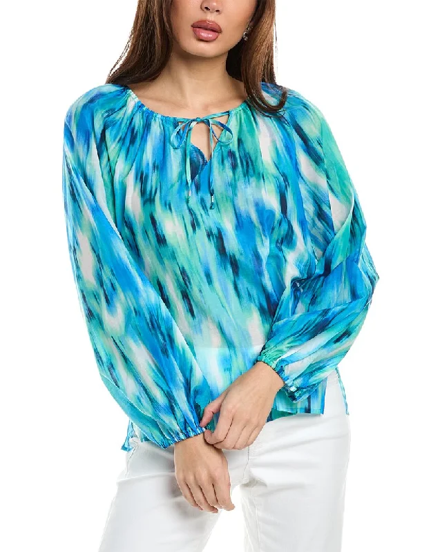 Step Ahead, Lead The Trend Tommy Bahama Ikat Shimmer Silk-Blend Peasant Top