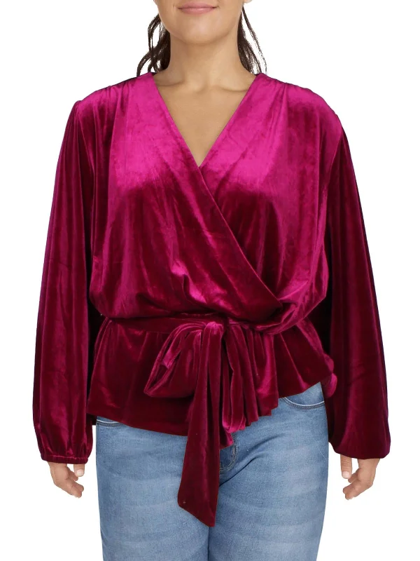 New In This Season Womens Velvet Belted Peplum Top