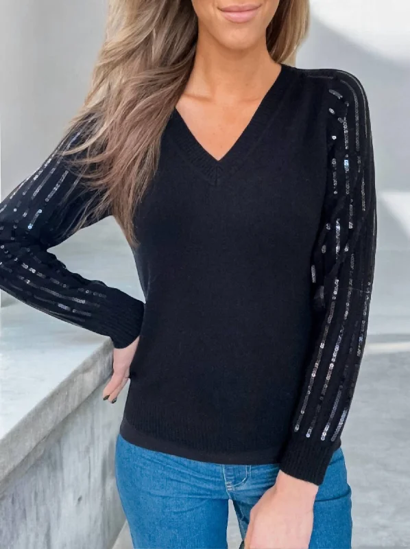 Don't Miss Out Cashmere Sequin Top In Black