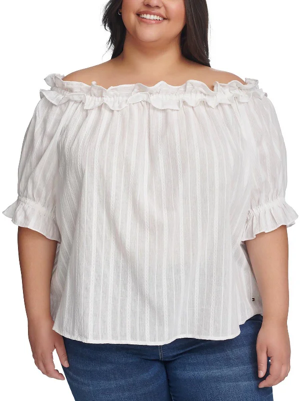 Inspired By You, Designed For You Womens Cotton Ruffled Trim Off The Shoulder