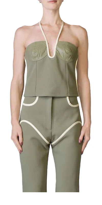 Ride The Style Wave Nassia Singlet Top In Khaki & Cream