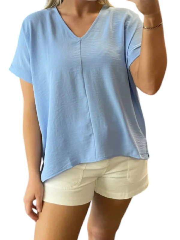 Must-Have Style Discounts V-Neck Woven Top In Light Blue