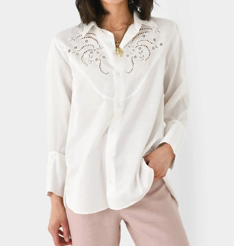 Chic Style, Always In Vogue Dree Embroidered Shirt In Optic White