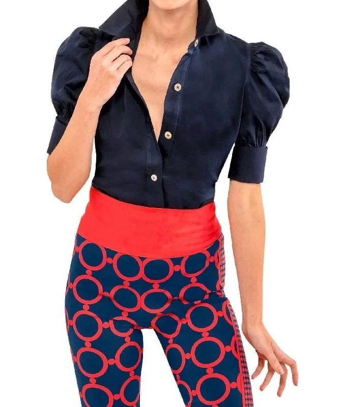 Stay Ahead In Style Puff Sleeve Top In Navy