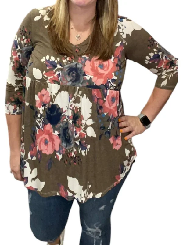 Limited Time Offers Winter Floral Babydoll Top In Olive