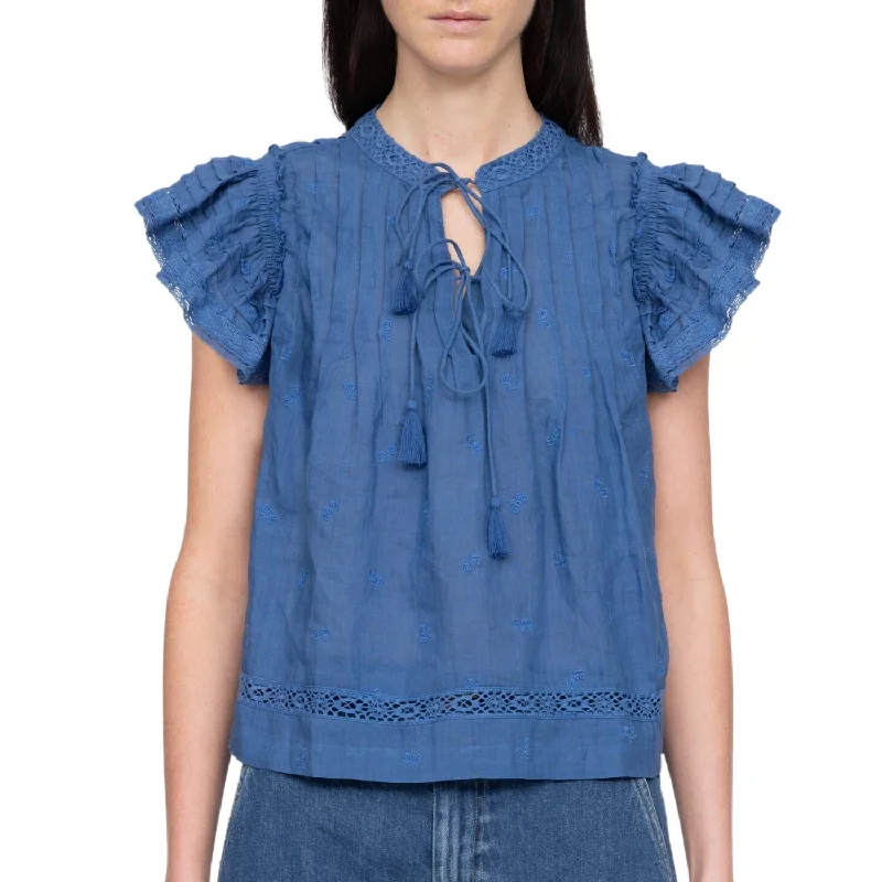 Ends Soon Loren Solid Flutter Sleeve Top In Blue