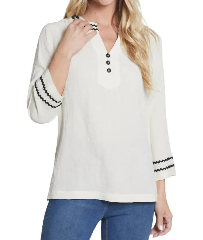 Chic Style, Always In Vogue Band Collar Top In Ivory