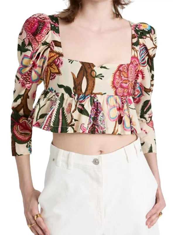 Gift Ideas Lila Canary Peplum Top In Paradise Print