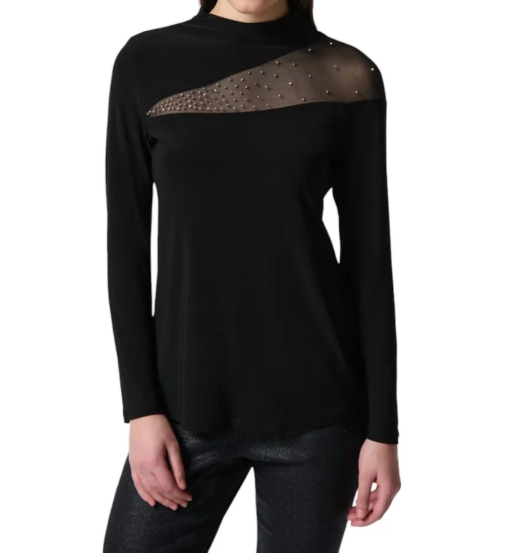 New Season Fashion Preview Sale Top With Sheer Panel In Black