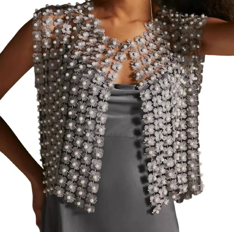 You'll Love Us Because Floral Shell Pearl Capelet In Silver