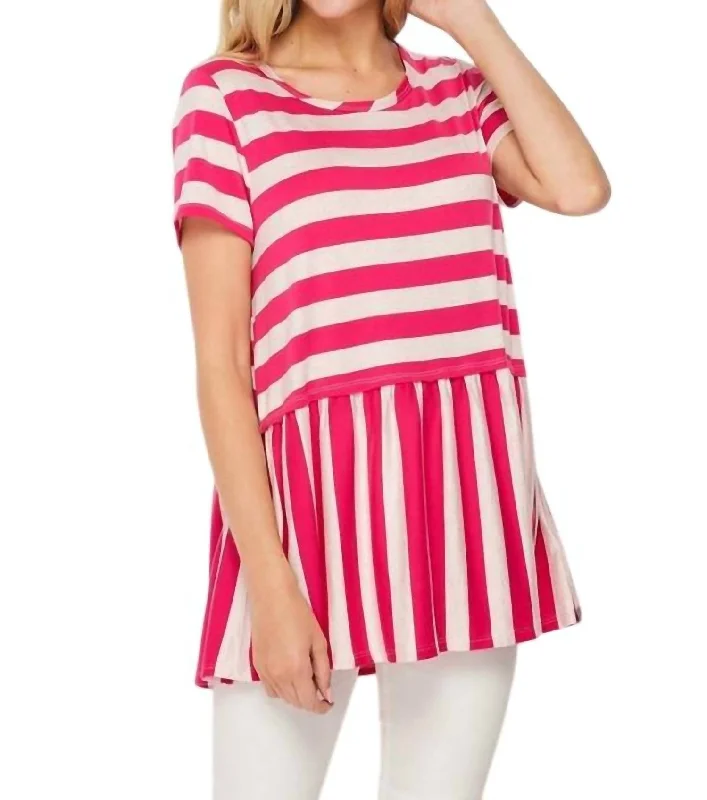 Classic Chic Deals Stripe Babydoll Top -Plus In Pink