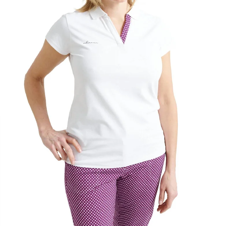 Cozy Chic Promotions Women Merion Cupsleeve Polo In Violet Check