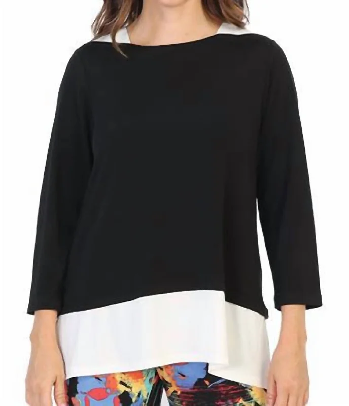 Quick Grab Deals Ity Knit Contrast Top In Black/ivory