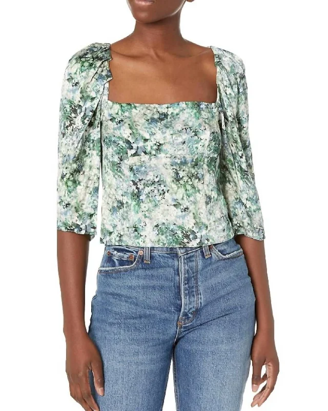 Style Without Limits Painted Floral Draped Top In Herb