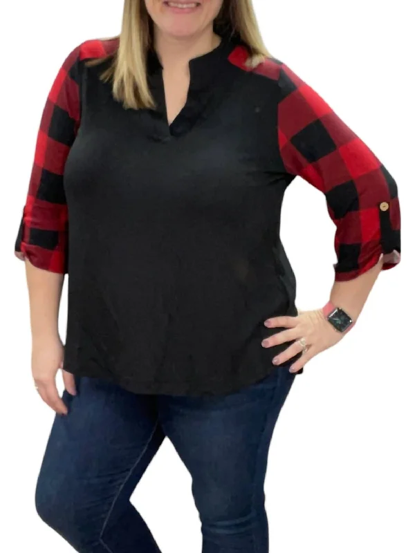 Save Big Buffalo Plaid Gabby Top In Red/black