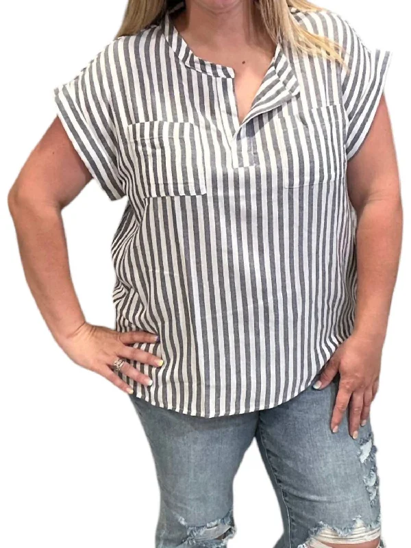 Chic & Cozy Collection Stripe Top In Grey/white