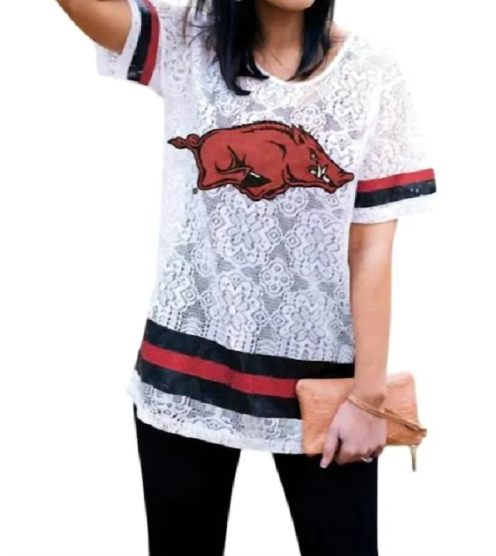 Refined Fashion Sale University Of Arkansas Logo Lace Jersey In White