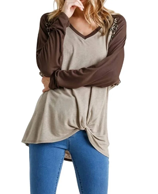 Trendy Fashion Sale Leopard Knot Top In Latte/mocha