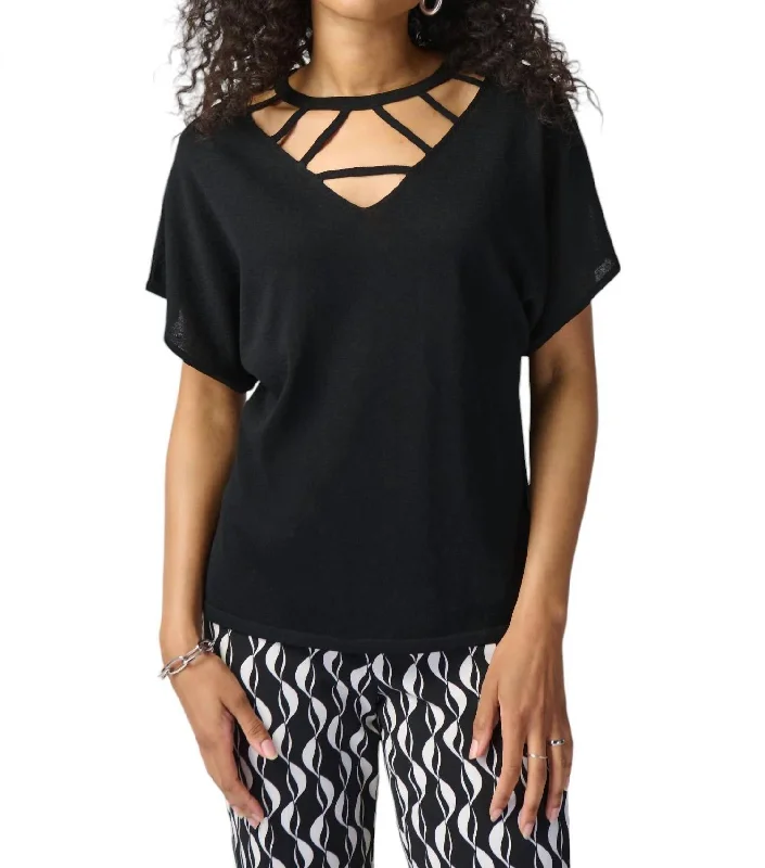 Elevated Casual Discounts V-Neck Cut-Out Top In Black