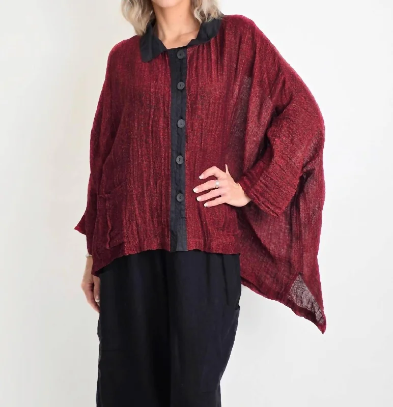 Contemporary Casual Deals Oversize Shirt In Dark Red Wine With Black Trim