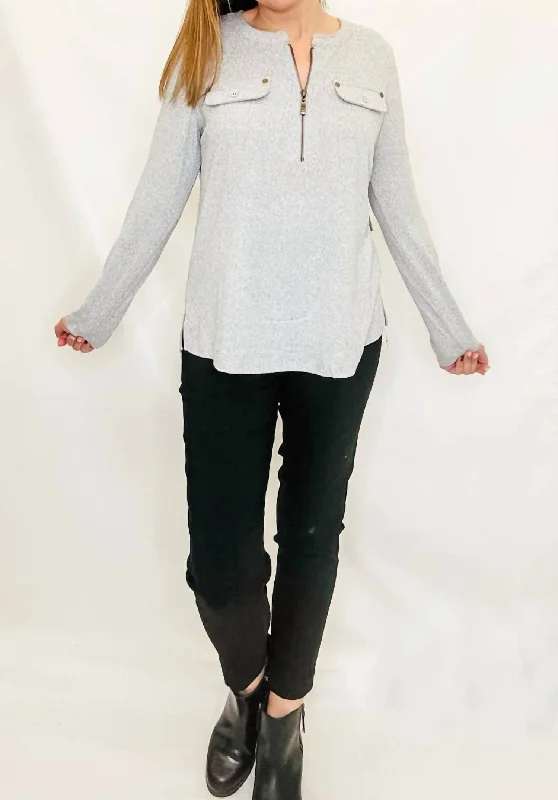 New Styles Just In Half Zip Front Top In Snow