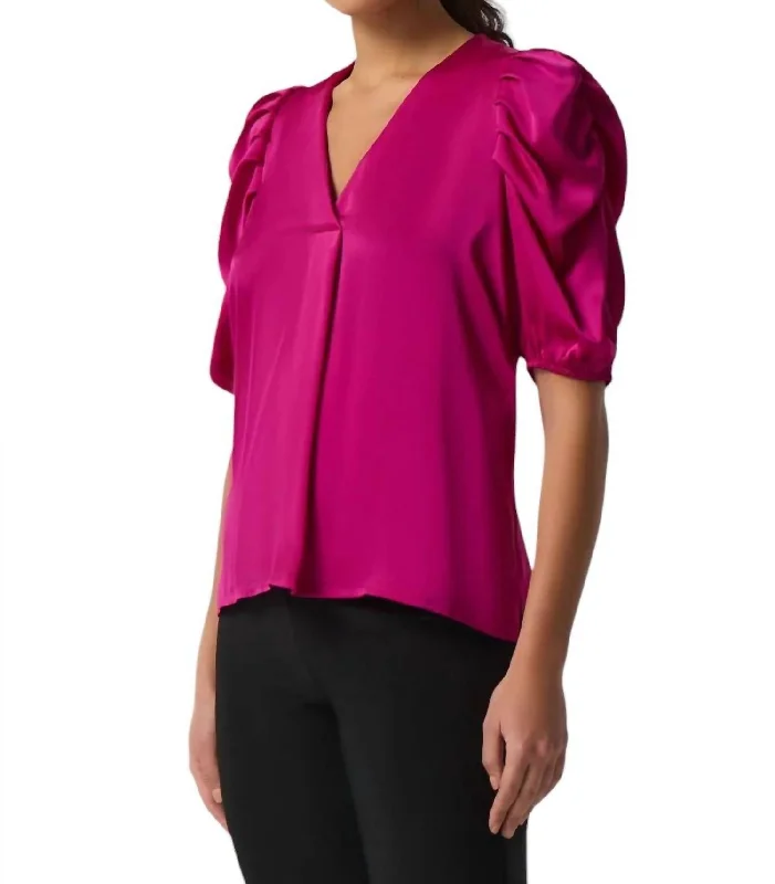 Sophisticated Street Style Offers Puff Sleeve Satin Top In Opulence