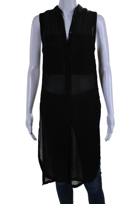 Valentine's Special Helmut Lang Womens Button Front Side Slit Collared Shirt Black