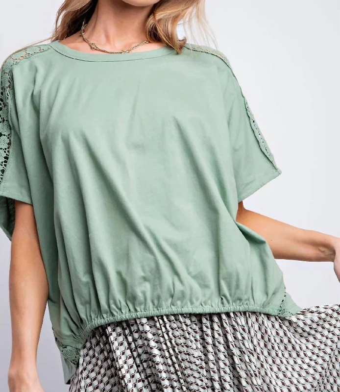 Unbeatable Deals Dolman Sleeve Crochet Lace Top In Sage