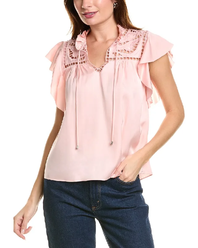 Don't Miss Out Elie Tahari Embroidered Silk-Blend Shirt