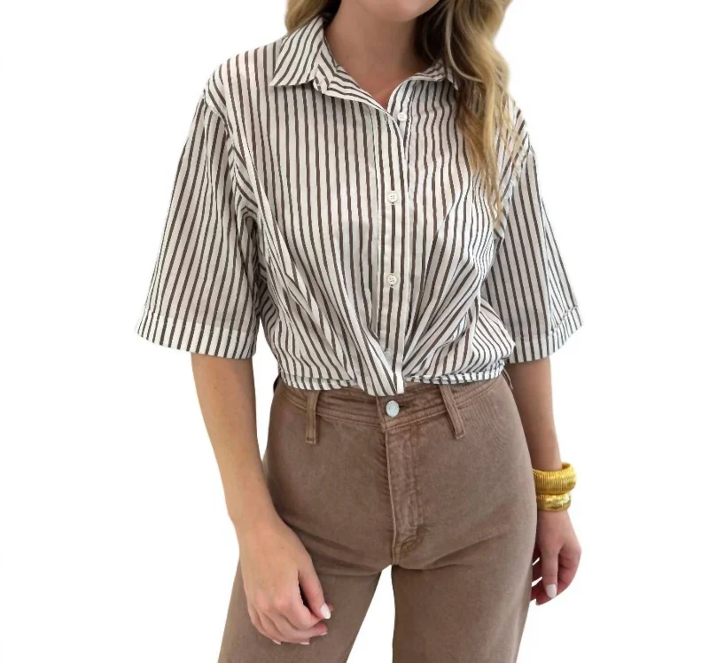 Hot Sale 80S Poplin Striped Twist Shirt In Twig