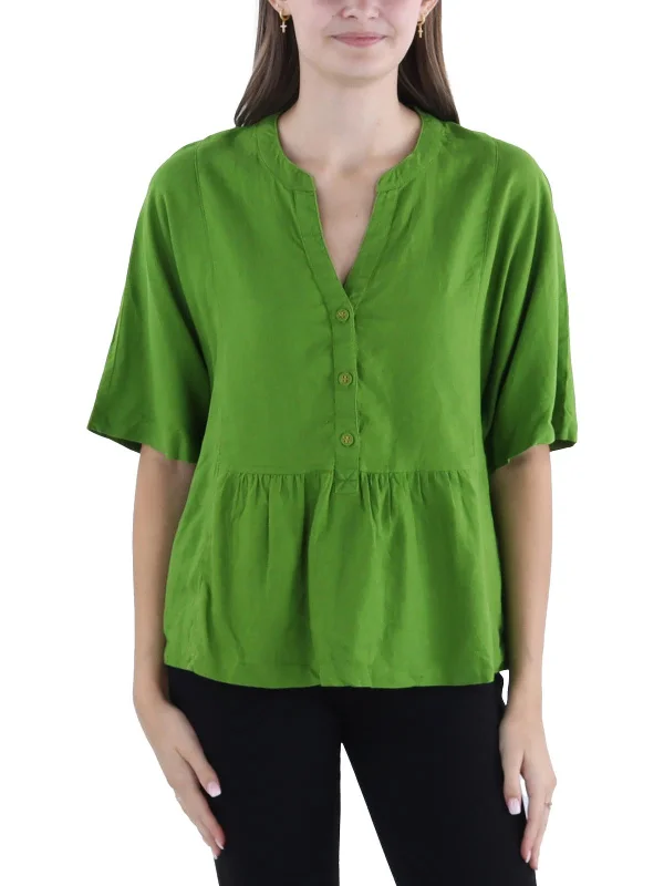 Trendy Fashion Sale Womens Linen Button-Up Peplum Top