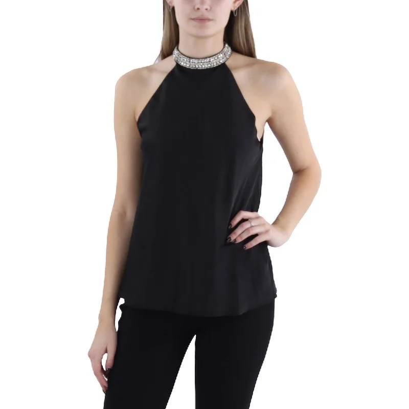 Hurry Before It's Gone Ellis Womens Satin Embellished Halter Top