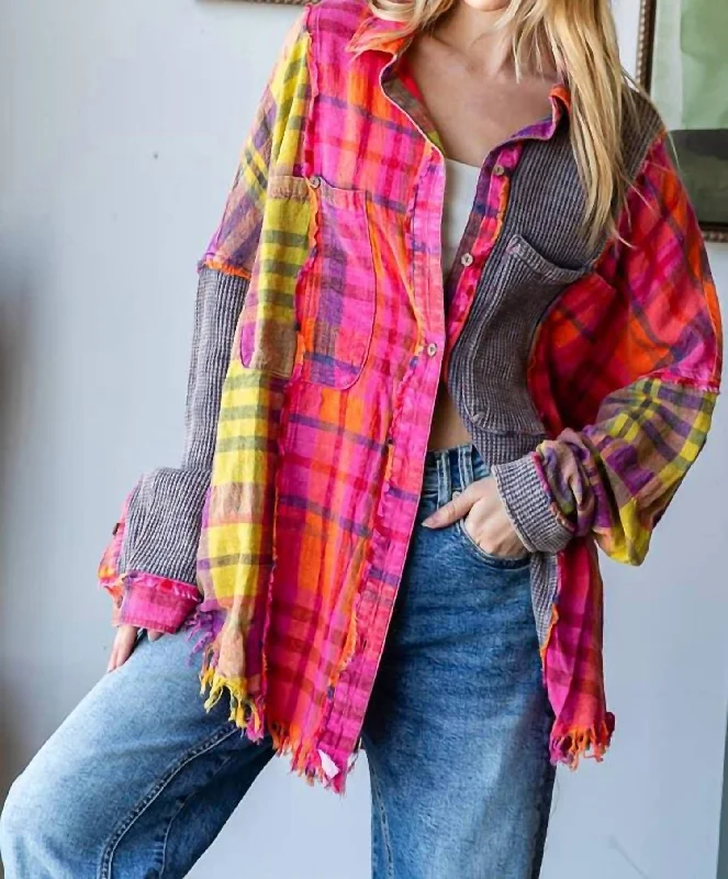 Browse Our Top Products Oversized Plaid Buttondown Shirt In Pink And Navy