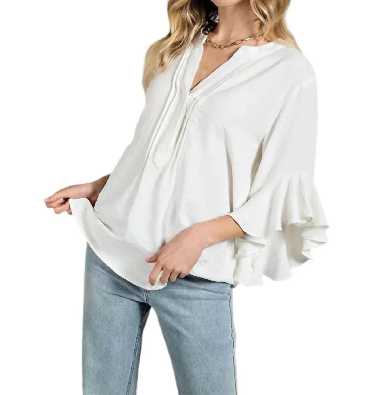 Stylish Savings Gloria Ruffle Bell Sleeve Top In Off-White