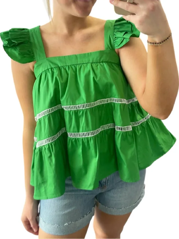 Top Brand Discounts Square Neck Ruffle Sleeve Top In Kelly Green